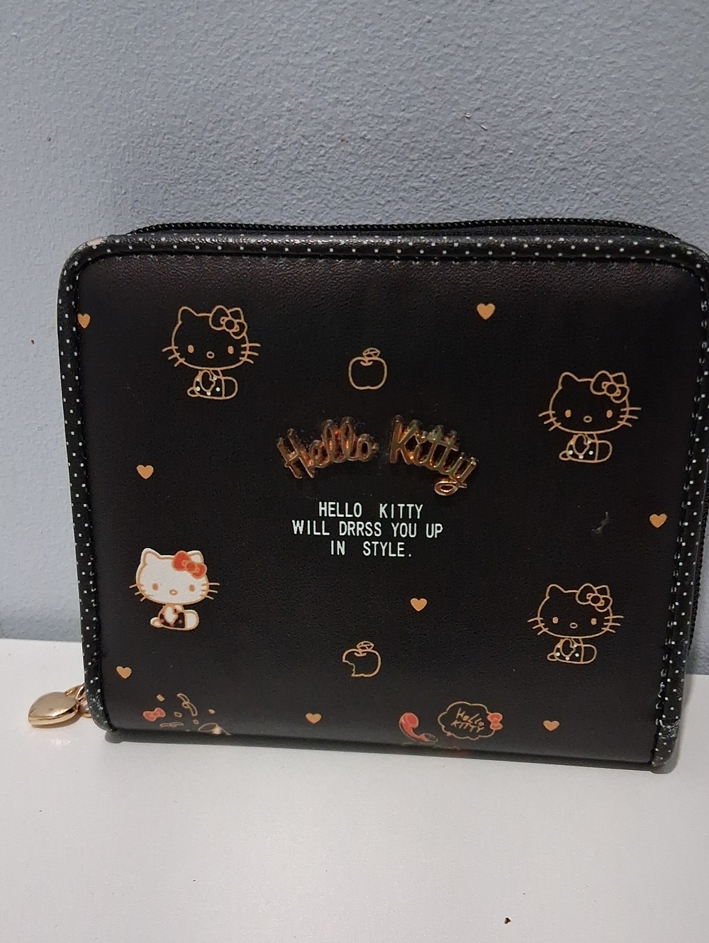 Hello Kitty Black and Gold Zip Around Wallet